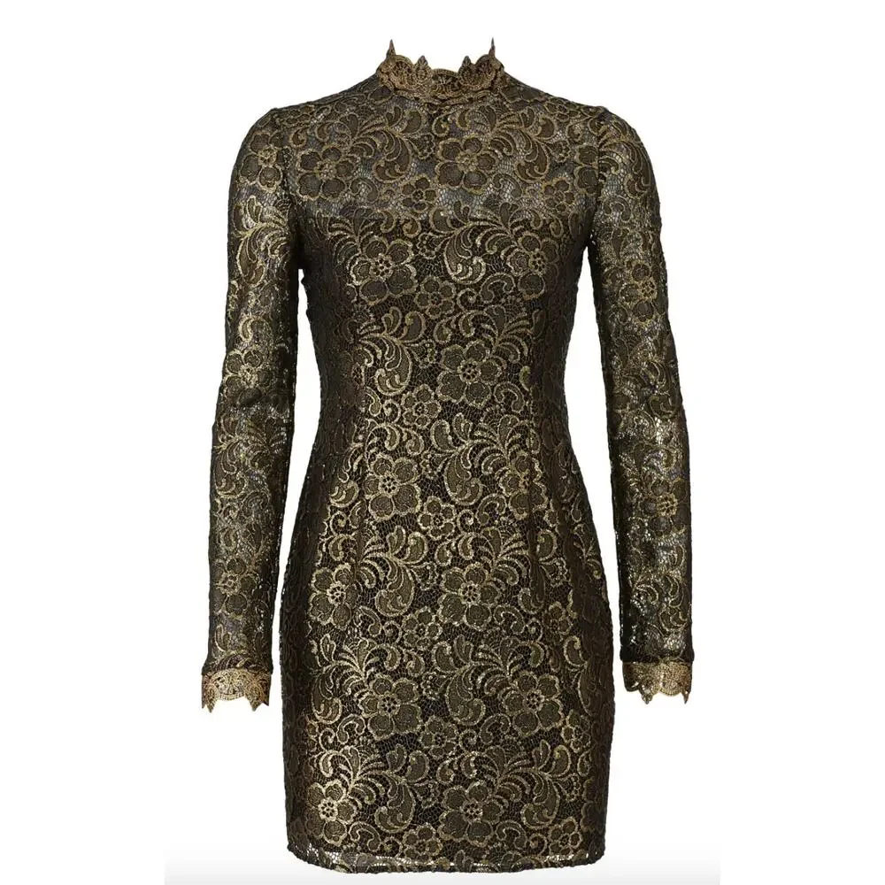 Rachel Zoe Black Lace Mini Dress Size 2 Designer Cocktail Metallic Sheath $465 - Picture 5 of 13